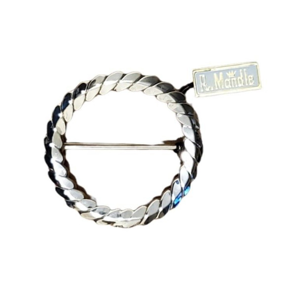 Vintage R Mandle Brooch Pin Jewelry Silver Tone Estate Statement Round Lapel NEW - Picture 1 of 2